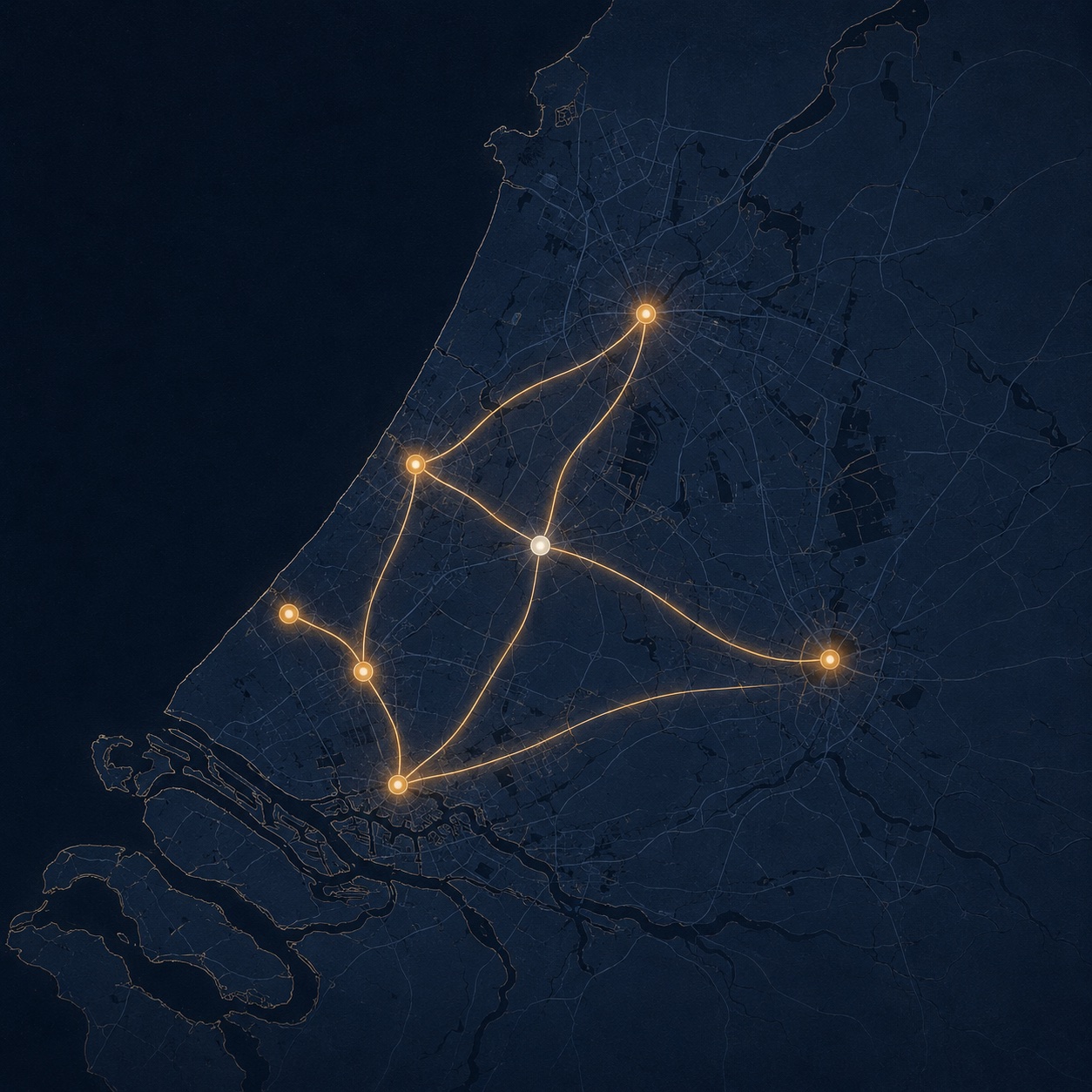 AmstelCab coverage network across the Randstad